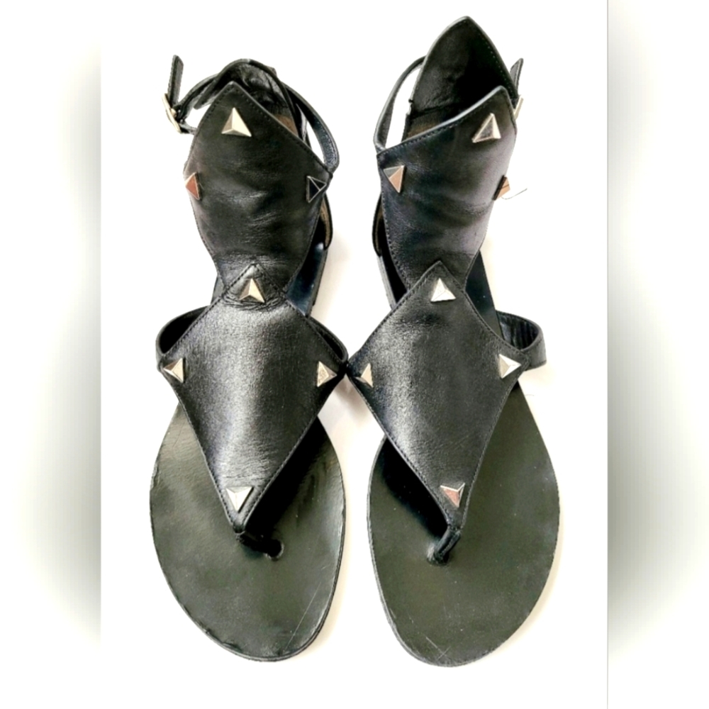 Sigerson Morrison Mona Rockstud Gladiator Sandal Genuine Leather Black/Silver6.5